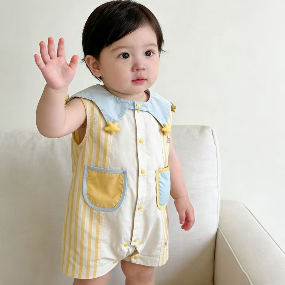 Summer lightweight newborn baby clothes - cute cartoon sleeveless romper for boys and girls, perfect for first birthday celebrations