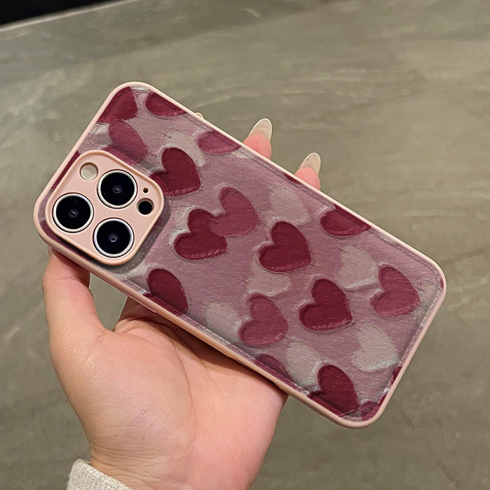 Suitable for iphone 17 pro max oil painting heart phone case, apple 15 full coverage shockproof soft case, women's style wholesale 13