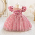 Girls' tutu dress with puff sleeves - european & american style princess dress for kids - birthday party & performance outfit - trendy mesh dress