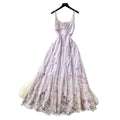 Vacation-style printed cami dress - romantic floral embroidery, korean high-waisted slimming maxi dress for women's summer