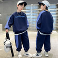 Boys' clothing: mid-to-large size two-piece set - spring  new color block base layer shirt set for students - stylish & cool