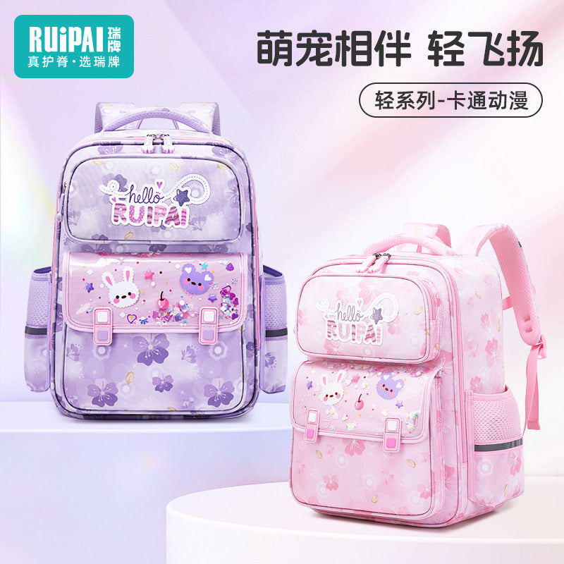 School bag for children, primary school students and girls in grades 1-6, large-capacity, lightweight and water-proof, new Rui brand cartoon women's school bag