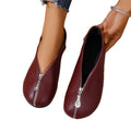 Exportplus sizeretropure color flat heel flatsnew arrivalniche style front zipper round toe low heel soft leather elegantgrandma shoes