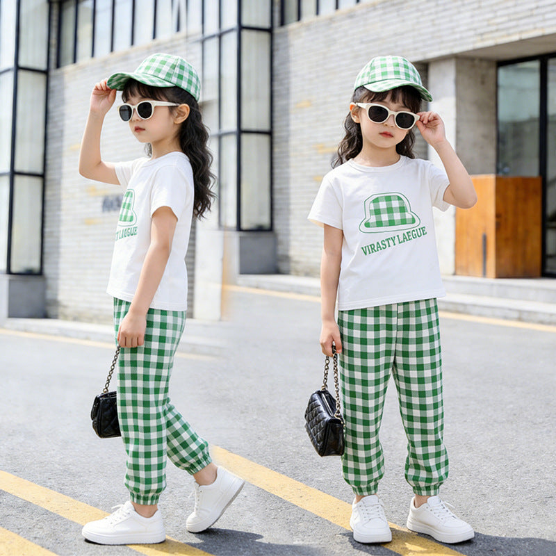 Girls' summer outfit set : trendy, stylish, and sporty - popular kids' clothing, big kids' short-sleeve summer two-piece set