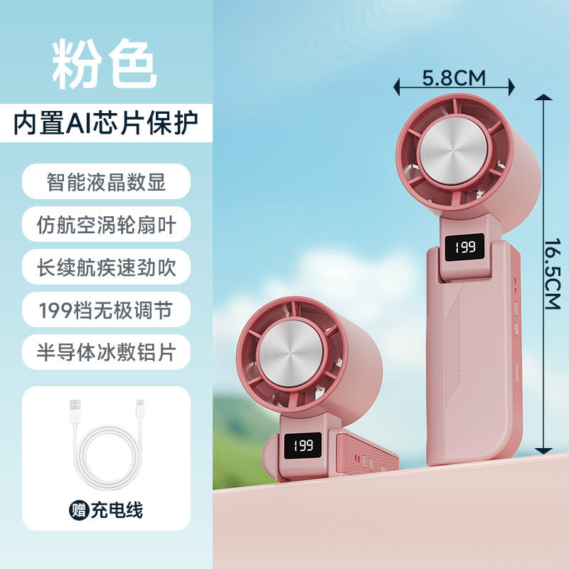 2026 new cross-border high-speed cooling fan: desktop foldable digital display neck hanging ice pack mini handheld fan