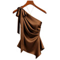 Amazon  cross-border e-commerce new arrival  solid color satin ruched bow blouse top