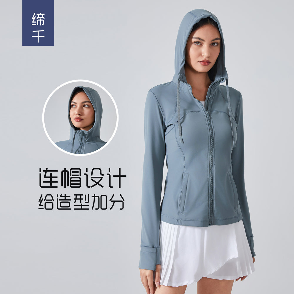 new women's activewear hooded jacket - slim fit, shaping, zip-up, stretchy running & yoga outerwear s2088