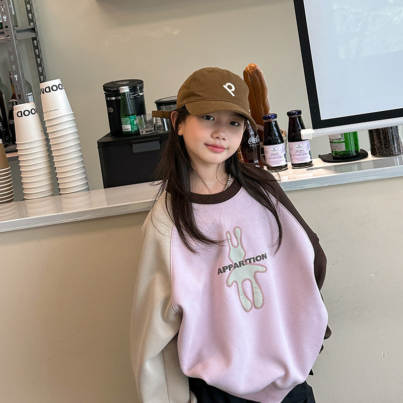 Girls' sweatshirt - new autumn/winter  collection - loose fit crew neck cartoon casual long sleeve top for girls (sizes for mid-to-large children) - winter fleece-lined