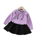 Girls' outfit:  autumn/winter new collection - skirt set with round neck, heart-shaped bow, lace knit cardigan, and stylish two-piece design