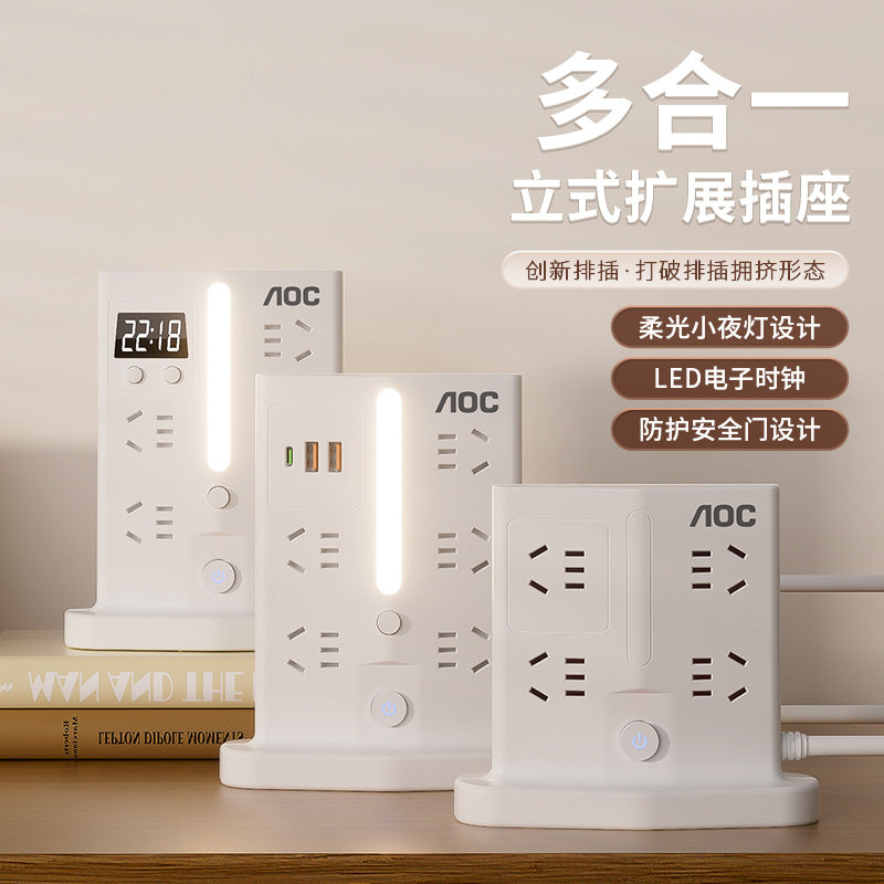Chuangya vertical socket with usb lightning protection and surge protection socket independent night light digital clock original socket