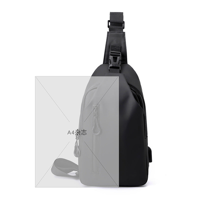 Cross-border new leather film breast bag men's messenger locomotive breast bag Hong Kong style trend messenger bag  wholesale men's breast bag