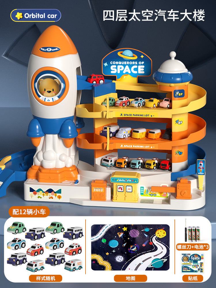 Kids' rocket space adventure challenge: boy's track car toy, mini car building parking garage puzzle - wholesale