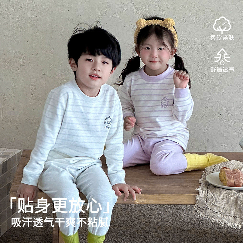 Kids autumn clothes and long trousersfall and winter comfortable velvet cotton baby intimatessuitthickenedheattech boys and girls pajamas cotton sweater