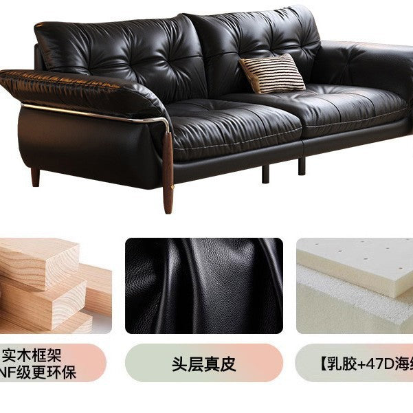 Oil wax leather sofa living room for homecasualchinoiserie italian normcore small apartment straight row sofa first layer cowhide cream