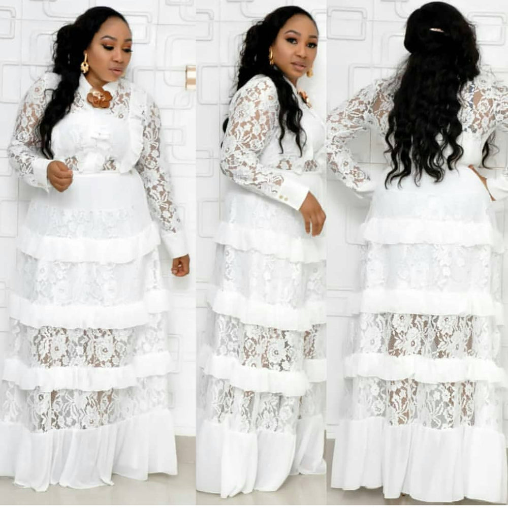 supply fashionlace shirt collar long sleeves fungus patchwork multi-layer cake long skirt matching brooch long skirt