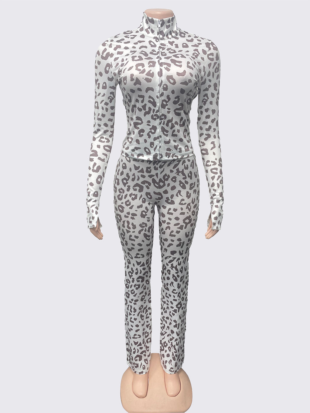 Cross-border European and American style 2025 autumn new suit fashionable spice girl leopard print slim cardigan trousers two-piece set