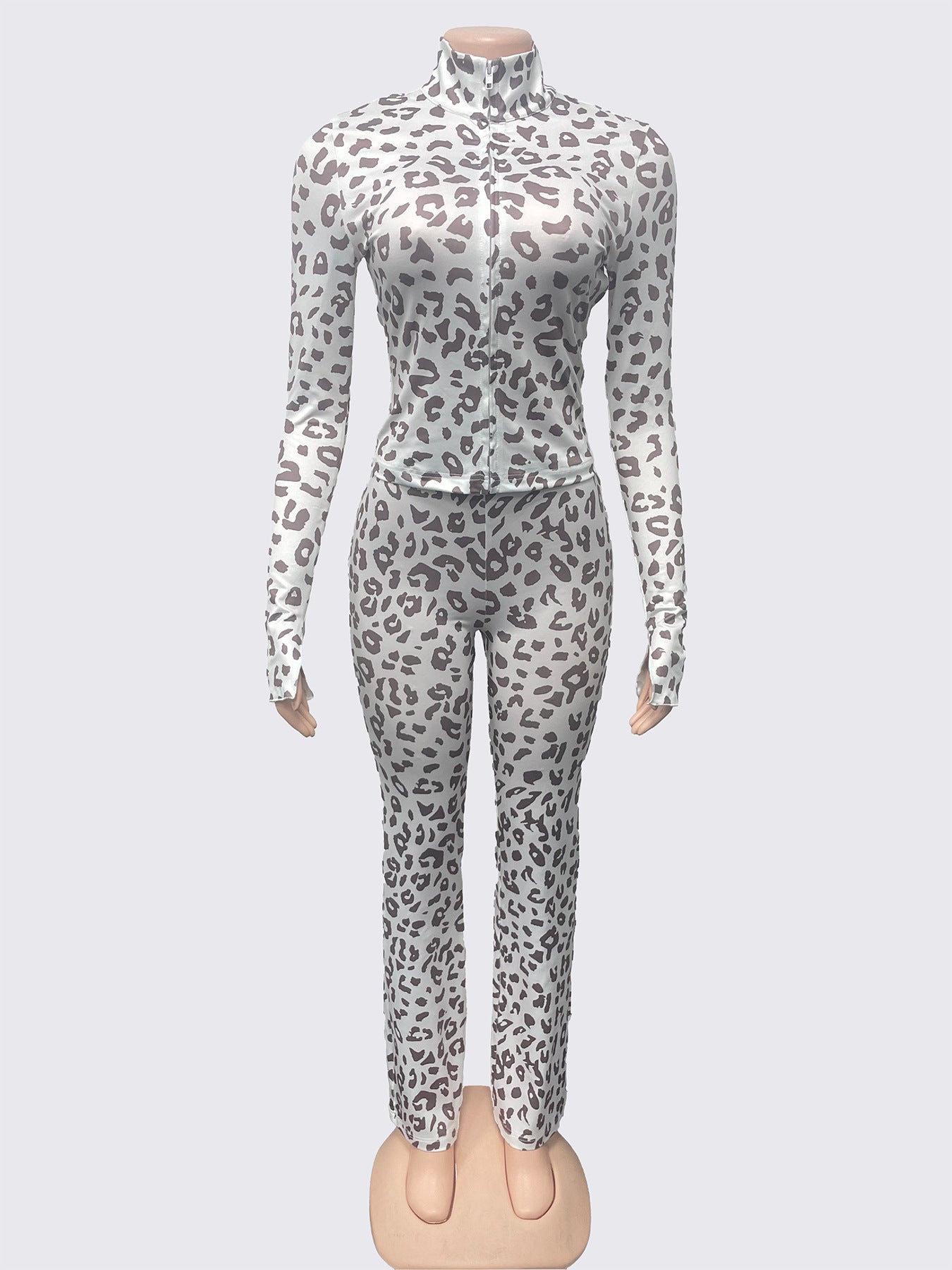 Cross-border European and American style 2025 autumn new suit fashionable spice girl leopard print slim cardigan trousers two-piece set