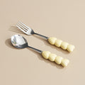 Heart-shaped ceramic stainless steel fork and spoon set - high-temperature underglaze decoration - wedding & celebration dinnerware - wholesale