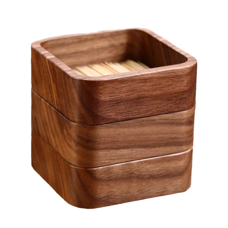 High-end walnut floss storage box multi-layer cotton swab box for home toothpick cotton swab box dust-proof creative solid wood box