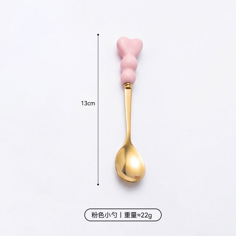 Wow, love handle dessert fork and spoon girl heart afternoon tea spoon high temperature resistant thickened ceramic handle fruit fork