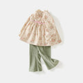 Girls' spring/autumn  new collection: country chic floral princess dress with lace trim - pink peach blossom kids' clothing
