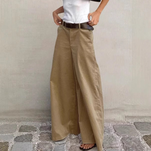 European and American retro khaki corduroy wide-leg pants 2025 autumn and winter street wind drape slightly casual trousers women's clothing