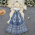 European and american fashion camisole dress for women, autumn , high-end, slimming, elegant, printed, flowy maxi dress