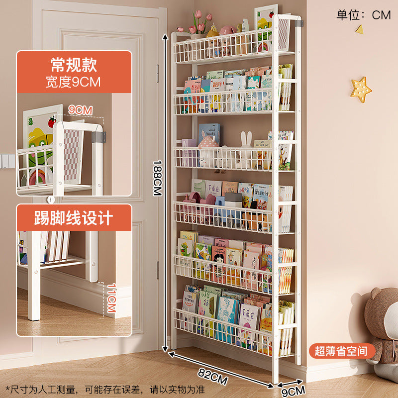 Behind the door shelf wrought iron ultra-thin bookshelf floor-to-ceiling children's simple extremely narrow crack wall wall hanging household storage cabinet