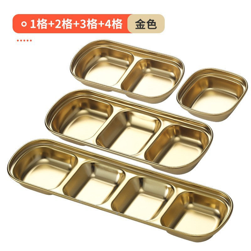 304 korean style grid plate stainless steel korean dipping dish grid plate gold hot pot seasoning dish barbecue round sauce dish