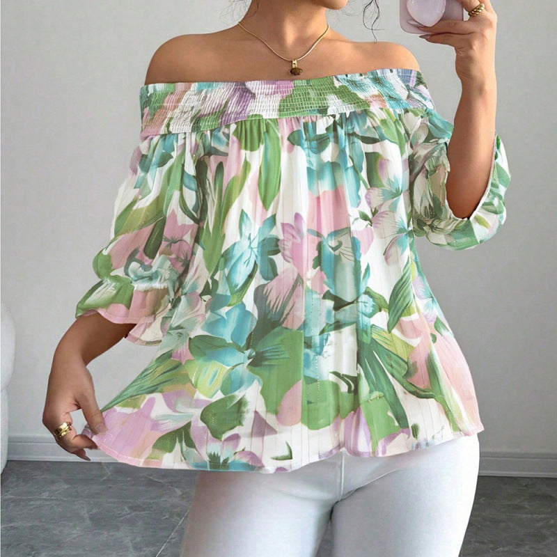 Women's  summer european and american style new long-sleeved loose pink blouse