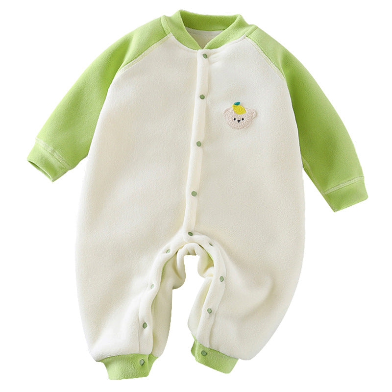 Newborn outing clothes baby winterthickened onesie baby heattechlong sleeves haki infant fleece-lined rompers