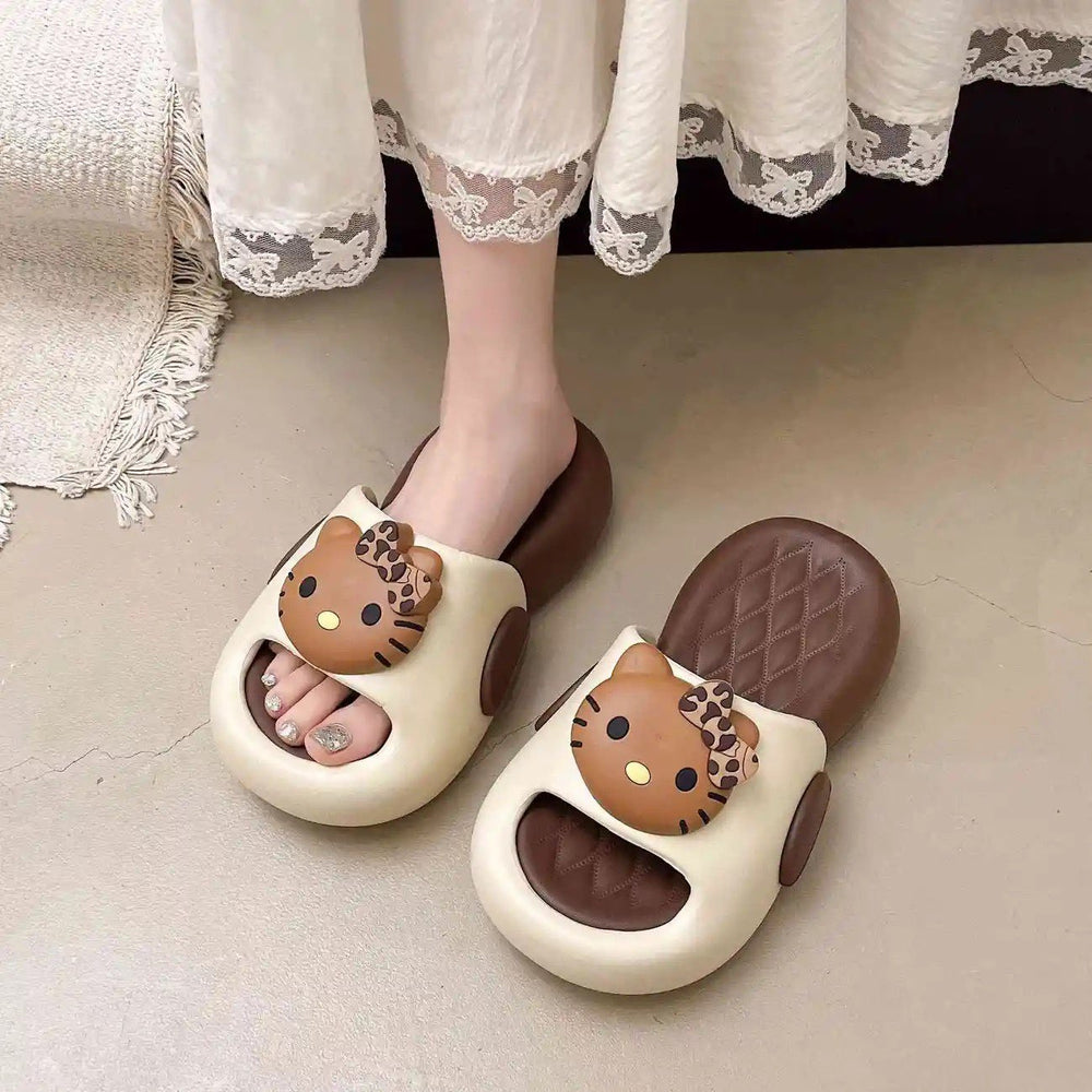 2026 summer new color block slides for women, versatile and cute cartoon design, comfortable thick sole eva height increasing thong sandals