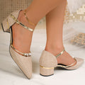 2026new arrivalaccessible luxury rhinestone pointed thick heel sandals women's eleganteasiest for matchtie back high heels pointed toe