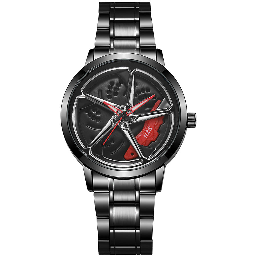 New hollow-out creative tech men's steel band watch with rotating bezel - cross-border quartz watch