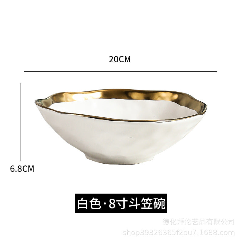 New arrival high-end gold-plated edge western steak plate matte ceramic bowl plate set combination large hat bowl wholesale