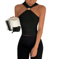spring/summer women's high neck metallic ring sleeveless off-shoulder stretch tank top - suitable for , , and independent e-commerce stores