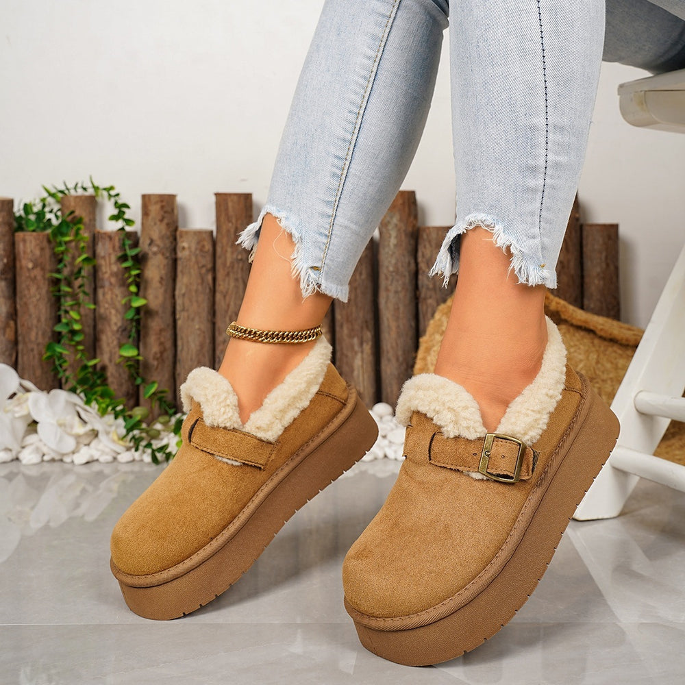 Wholesale women's plus size chunky sole snow boots -  winter new arrival, fleece-lined, extra thick, warm, furry trim cotton boots