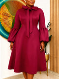 Fall and winternew arrivalbows stand collar puff sleeve large hem skirt retroelegance waist a hem party dress dres