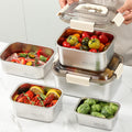 304 stainless steel food storage container with handle - lunch box, refrigerator organizer, fruit container, vacuum-sealed food container