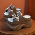Fashion wedge sandals and slippers double strap heightening k-style women's summer ins trendy elegant buckle stepping on shit feeling easiest for matchthick sole