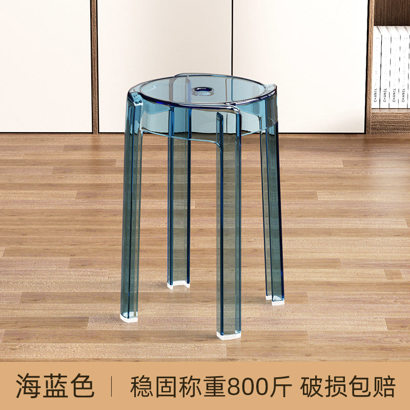 Acrylic plastic stool can be stacked household thickened modern simple stacked transparent chair windmill round rubber bench