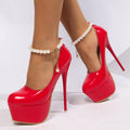 Plus size41-45 pearl accessories high sexy waterproof platform 16cm thin heel high heelselegant high heels