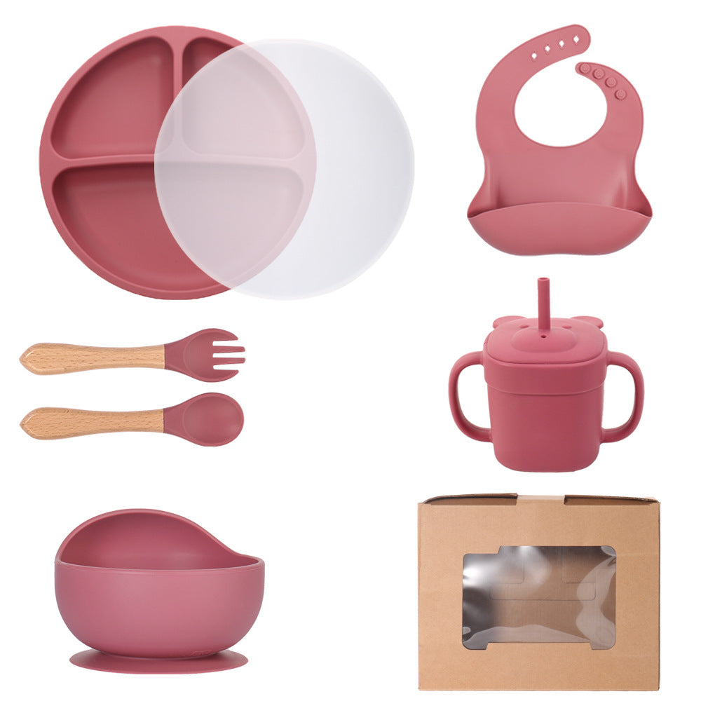 Children's silicone straw cup Baby bear baby drinking milk drinking cup Double handle anti-drop silicone feeding tableware