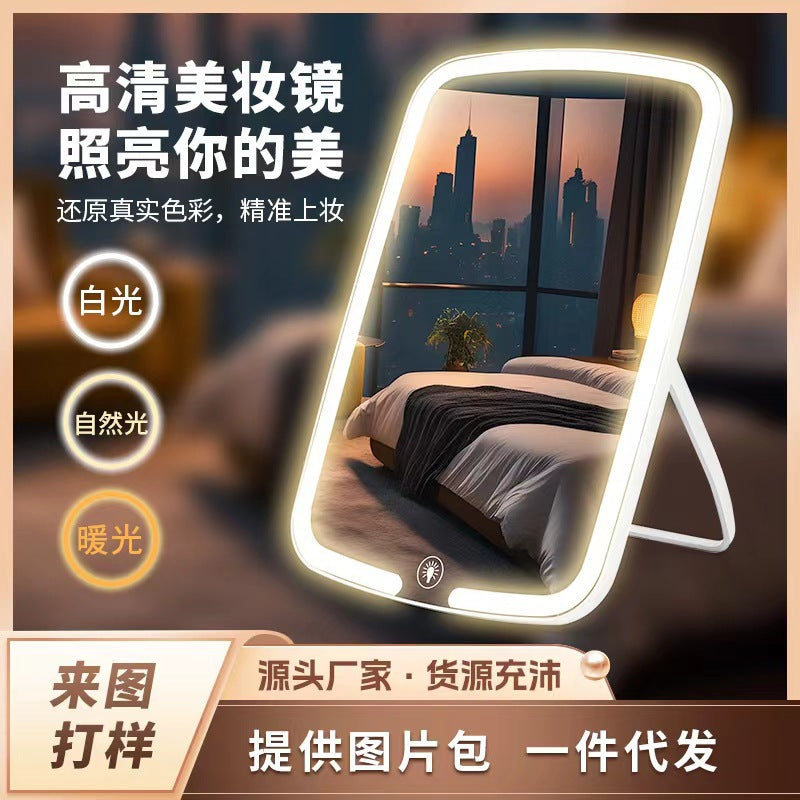 Led makeup mirror with lights - perfect for dorm rooms! adjustable fill light, portable folding vanity mirror, rechargeable