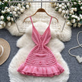 Pure desire sexy hot girl suspender hip skirt summer design sense stereo flower waist ruffles knittingdress