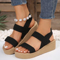 Summer imitation straw travel women's high-heeled sandals outwear hemp bottom one-strap beach fashion trendy wedge sandals plus size