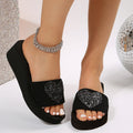 Beach slippers women's wedge heel thick sole one-line slippers women's summer fashionoutwearplatform shoeseasiest for match peach heart high heel sandals for women