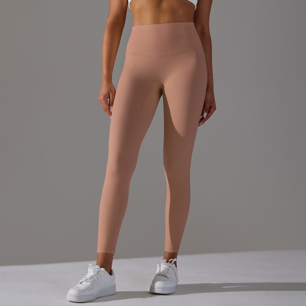 No awkward line double-sided brushed nude breathable yoga nine-point pants high waist hip lift peach tight sports fitness pants