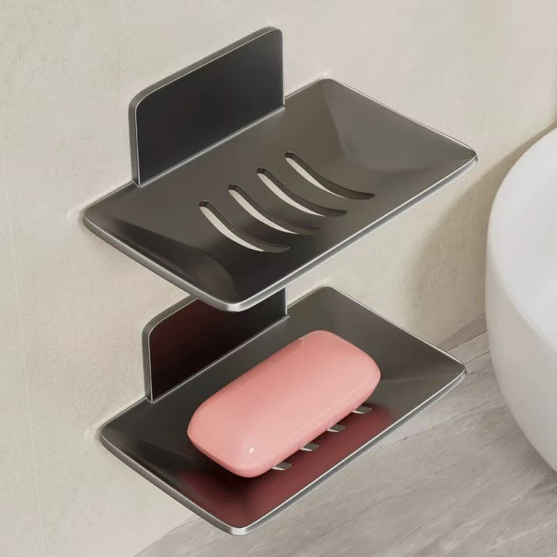 Bathroom soap dish drain space aluminum punch-free soap dish bathroom storage rack wall-mounted aluminum alloy artifact