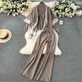 Fall and winterloose lazy style shawl cloak outwear high collar pullover knitting shirt sweatercasualloose pants three-piece set